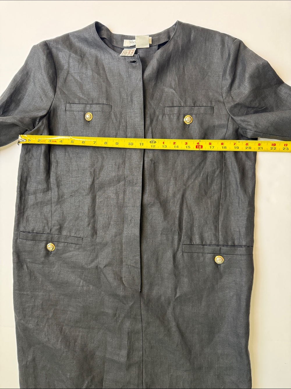 MAXMARA Vintage 100% Linen Black Short-Sleeve Lady Shift Dress Minimal Preppy 10 - Picture 11 of 14